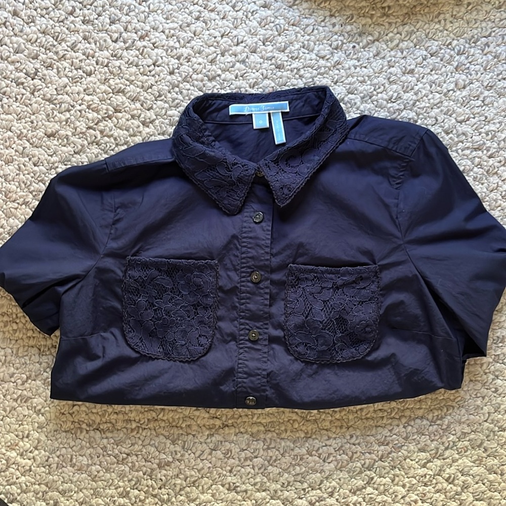 Draper James Women's Button Down Long Sleeve Shirt w/ Lace Detail